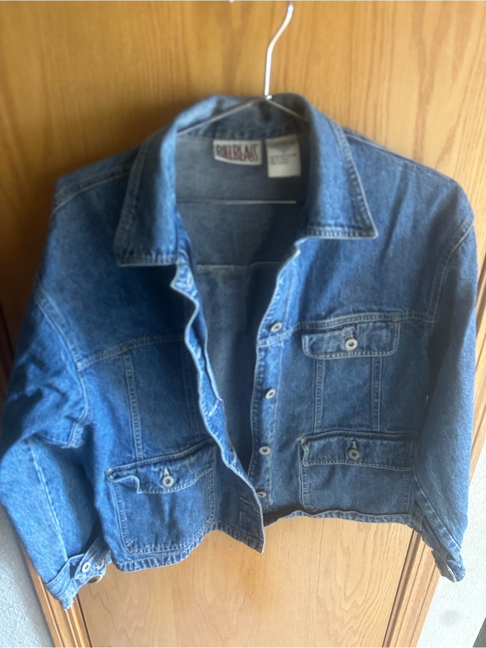 Bill Blass Women's M Blue Cotton Jacket Button Front Collared Pockets Short